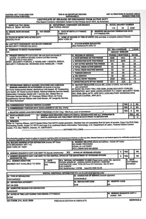 DD214 military service record for Sean Padilla